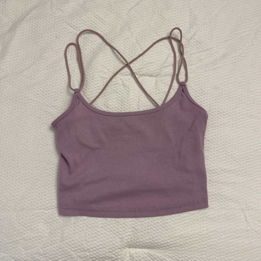 Lavender Spaghetti Strap Crop Top Tank CrissCross Back
